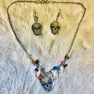 Sugar Skull Necklace & Earrings Set